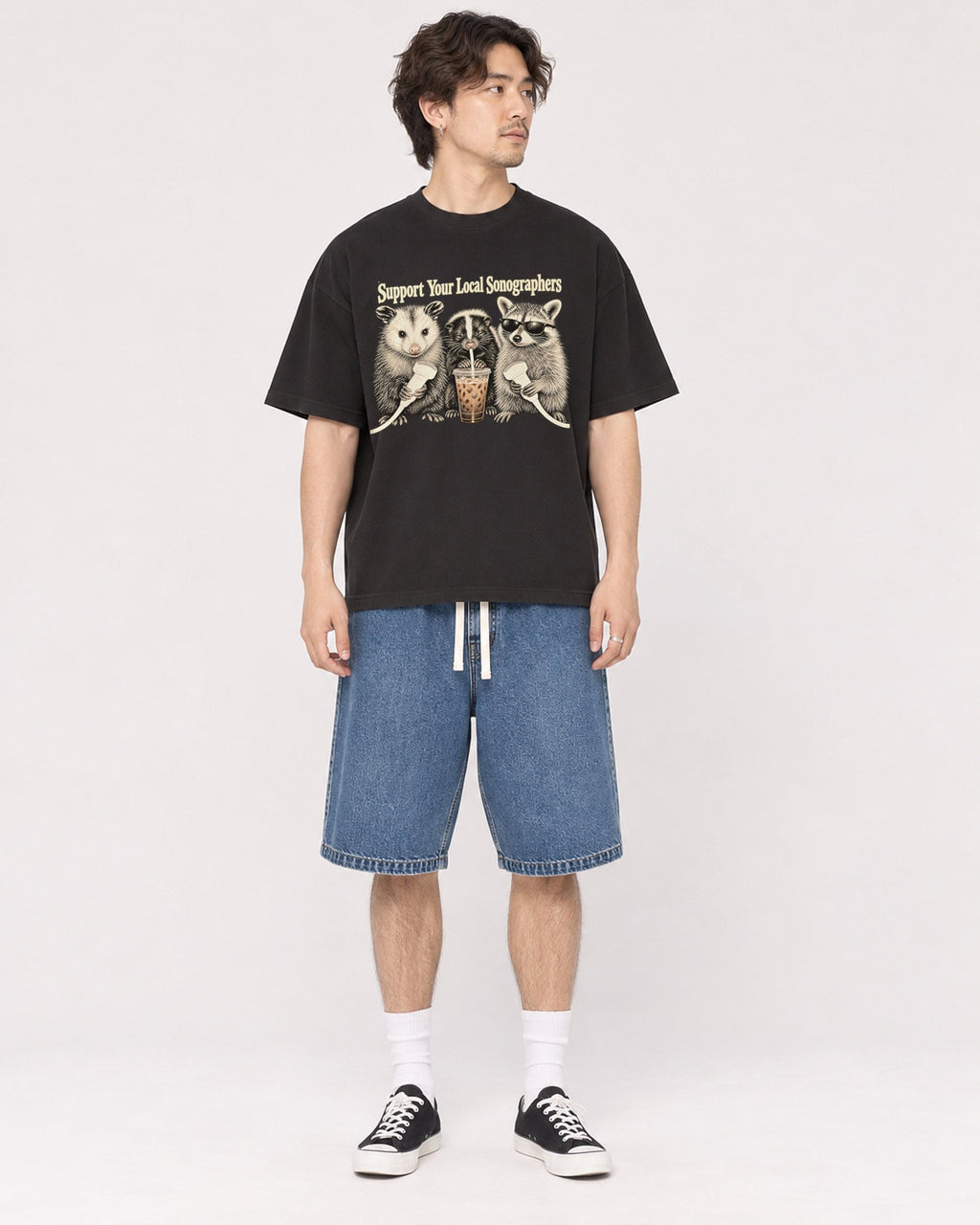Mockup Boxy Heavyweight Tee Black male full-body 03