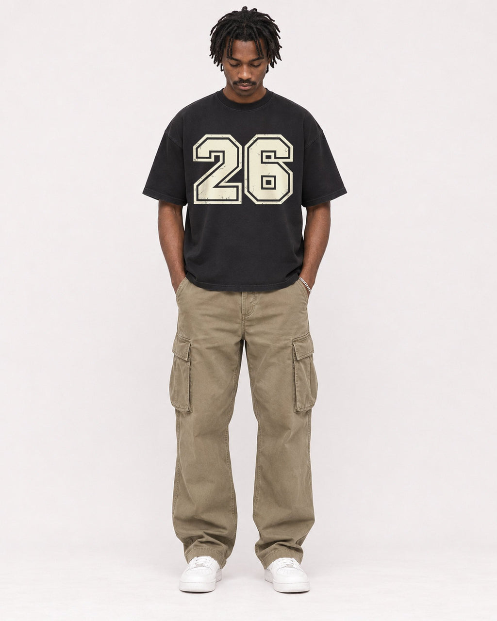 Mockup Boxy Heavyweight Tee Black male full-body 04