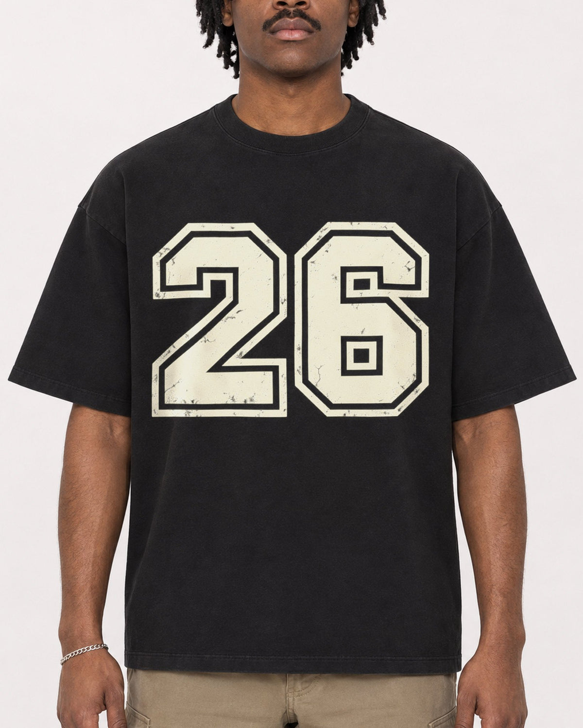 Mockup Boxy Heavyweight Tee Black male close-up 04