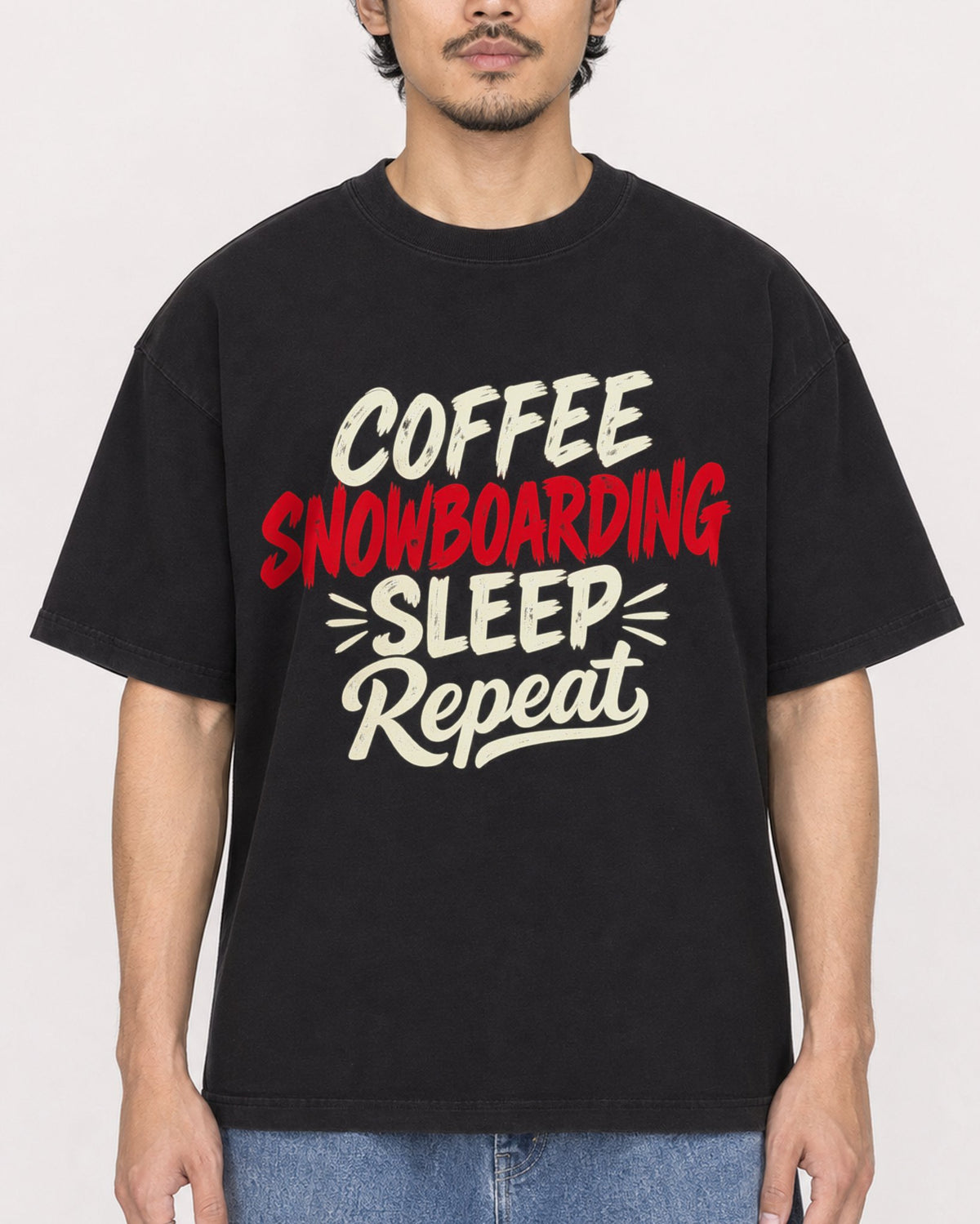 Mockup Boxy Heavyweight Tee Black male close-up 02