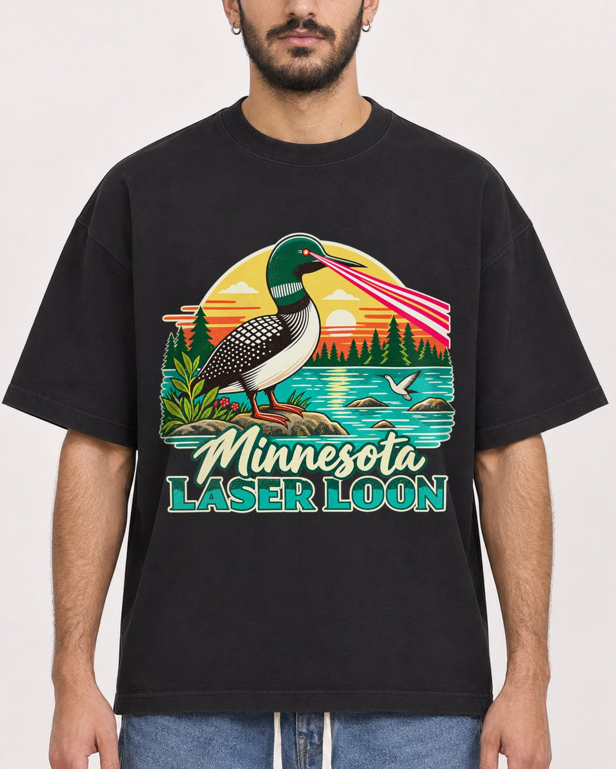 Mockup Boxy Heavyweight Tee Black male close-up 07