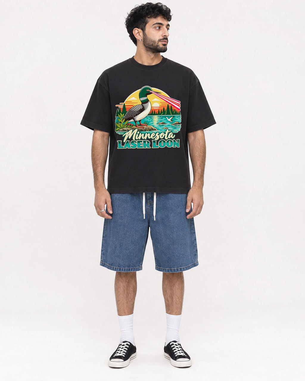 Mockup Boxy Heavyweight Tee Black male full-body 07