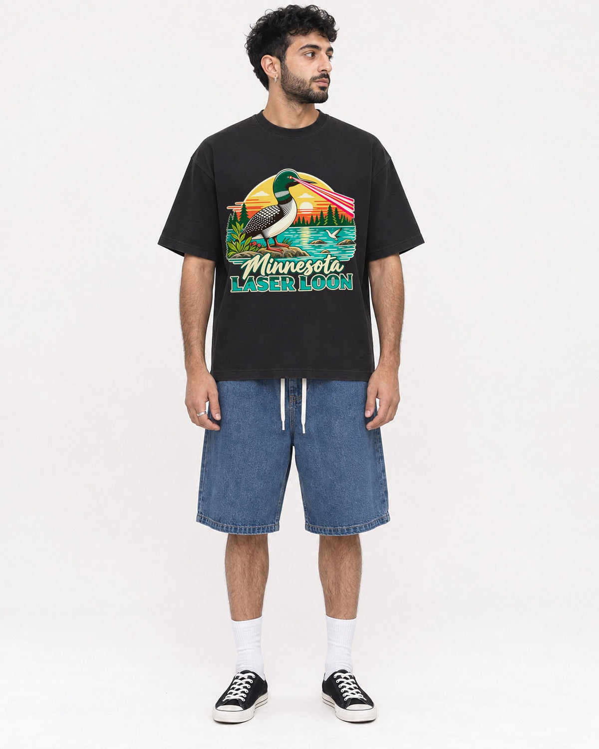 Mockup Boxy Heavyweight Tee Black male full-body 07