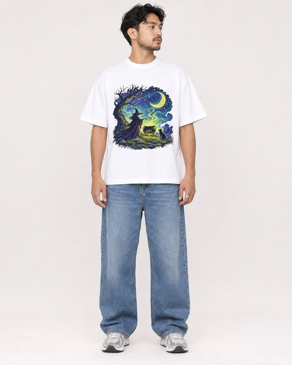 Mockup Boxy Heavyweight Tee White male full-body 02