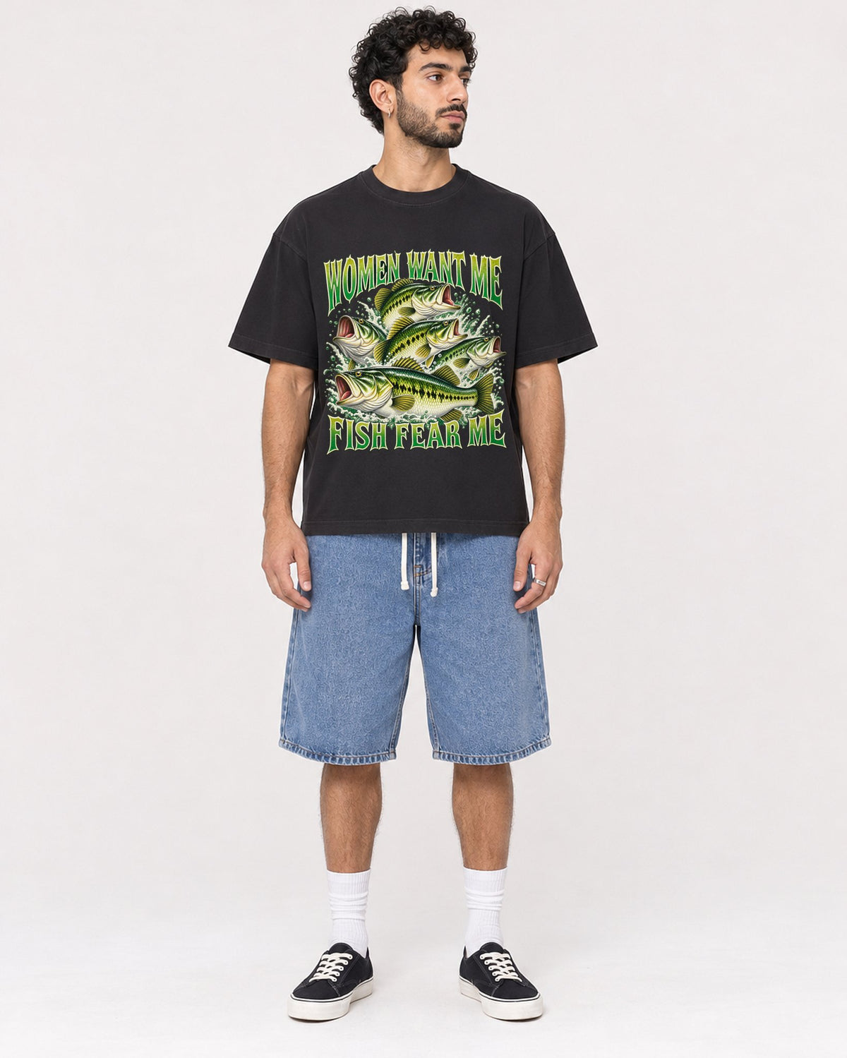 Mockup Boxy Heavyweight Tee Black male full-body 27