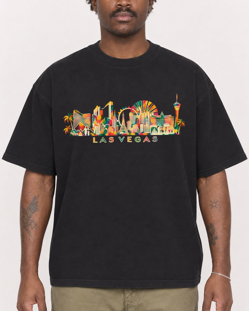 Mockup Boxy Heavyweight Tee Black male close-up 24