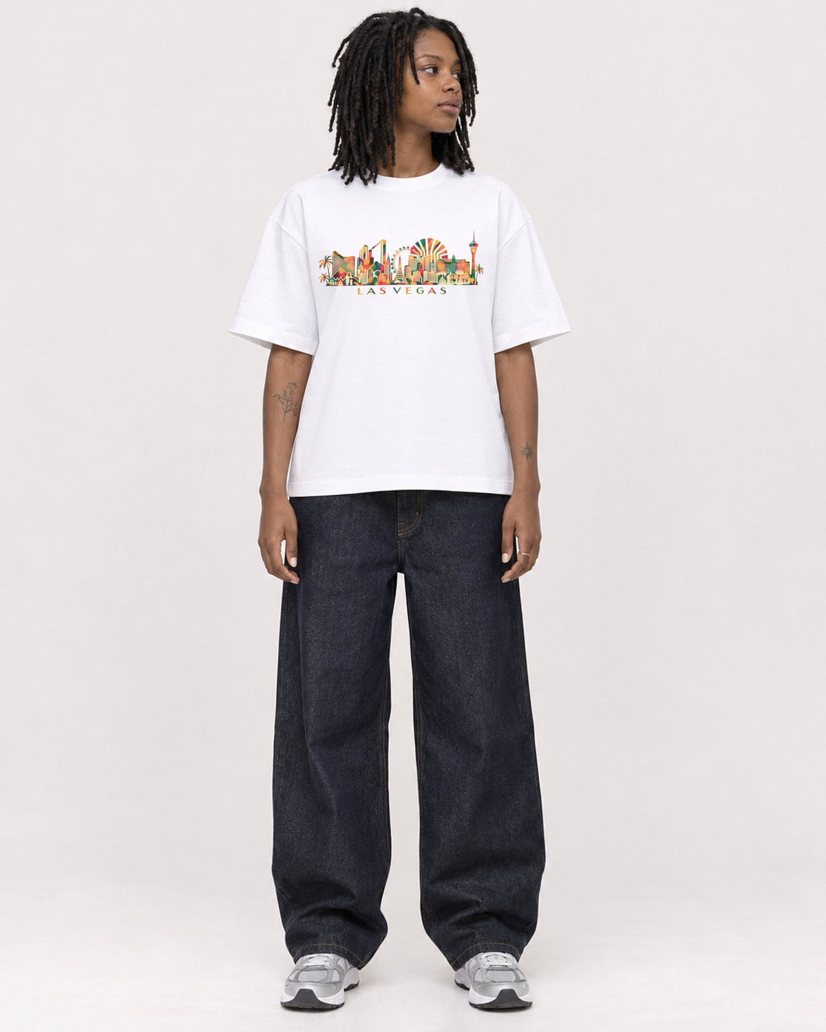 Mockup Boxy Heavyweight Tee White female full-body 24