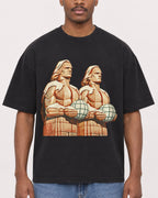 Mockup Boxy Heavyweight Tee Black male close-up 14