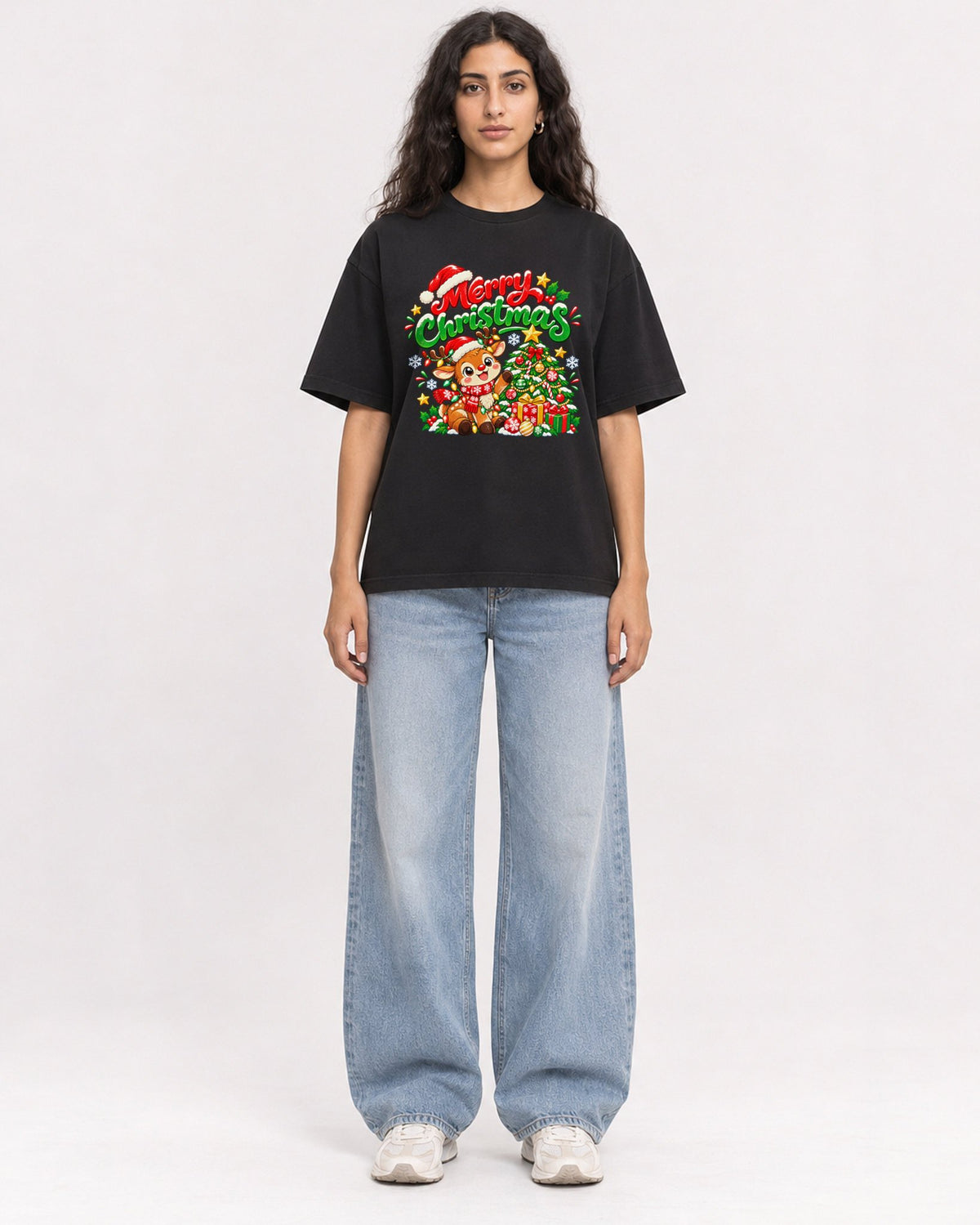 Mockup Boxy Heavyweight Tee Black female full-body 07