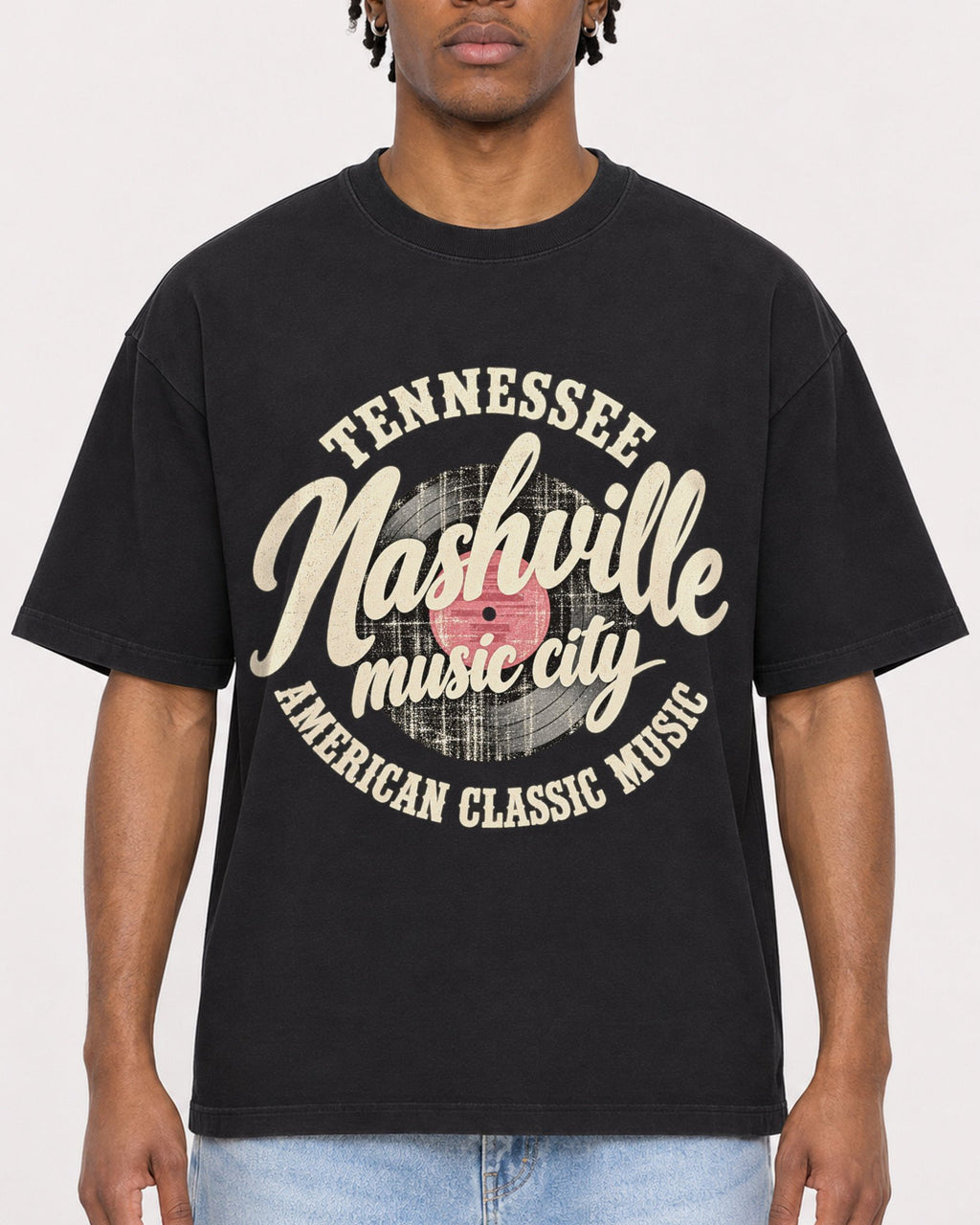 Mockup Boxy Heavyweight Tee Black male close-up 05