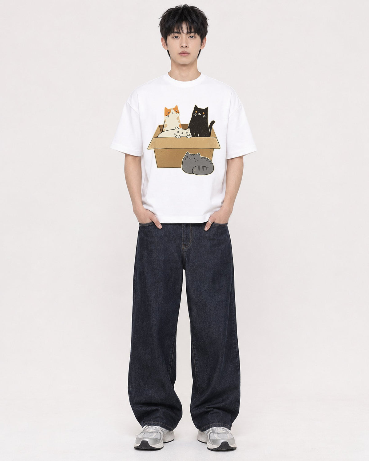 Mockup Boxy Heavyweight Tee White male full-body 01