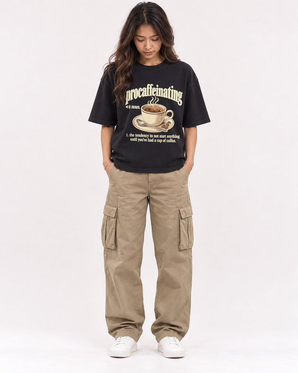 Mockup Boxy Heavyweight Tee Black female full-body 02