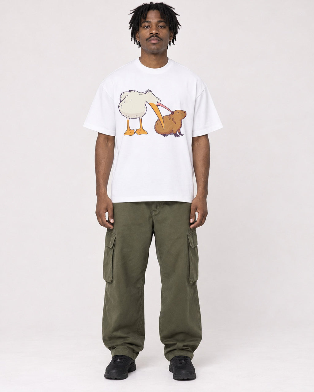 Mockup Boxy Heavyweight Tee White male full-body 04