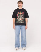 Mockup Boxy Heavyweight Tee Black male full-body 29