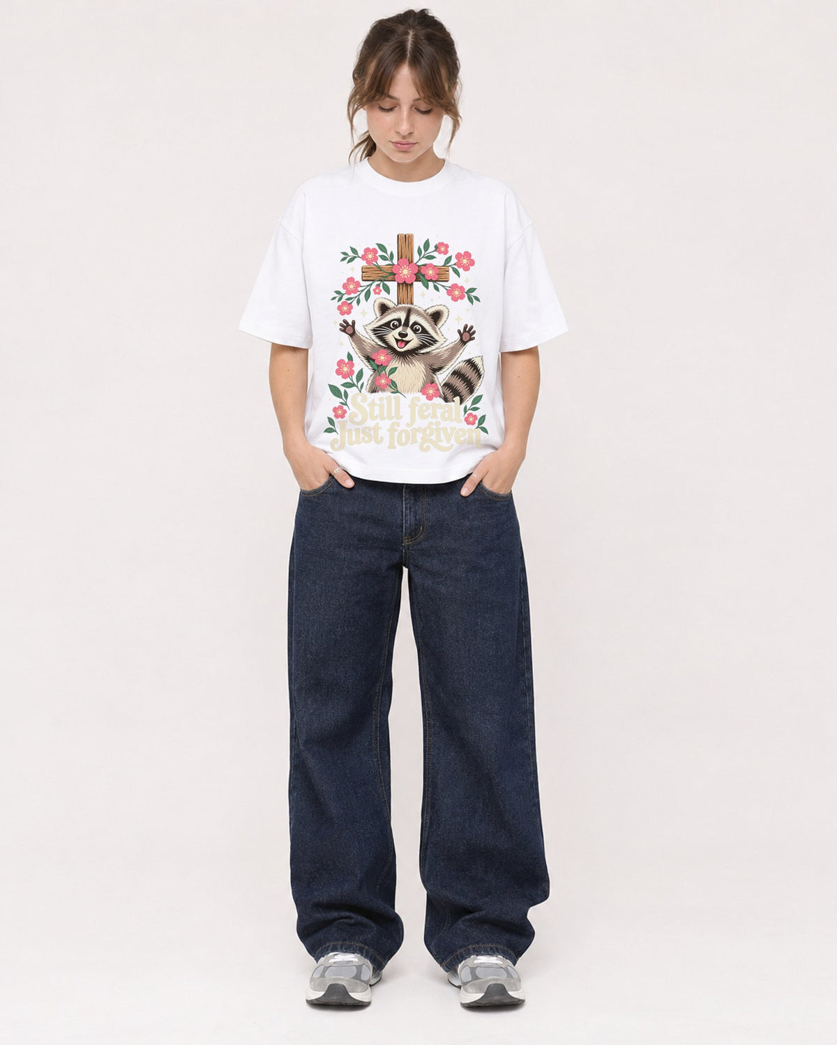 Mockup Boxy Heavyweight Tee White female full-body 29