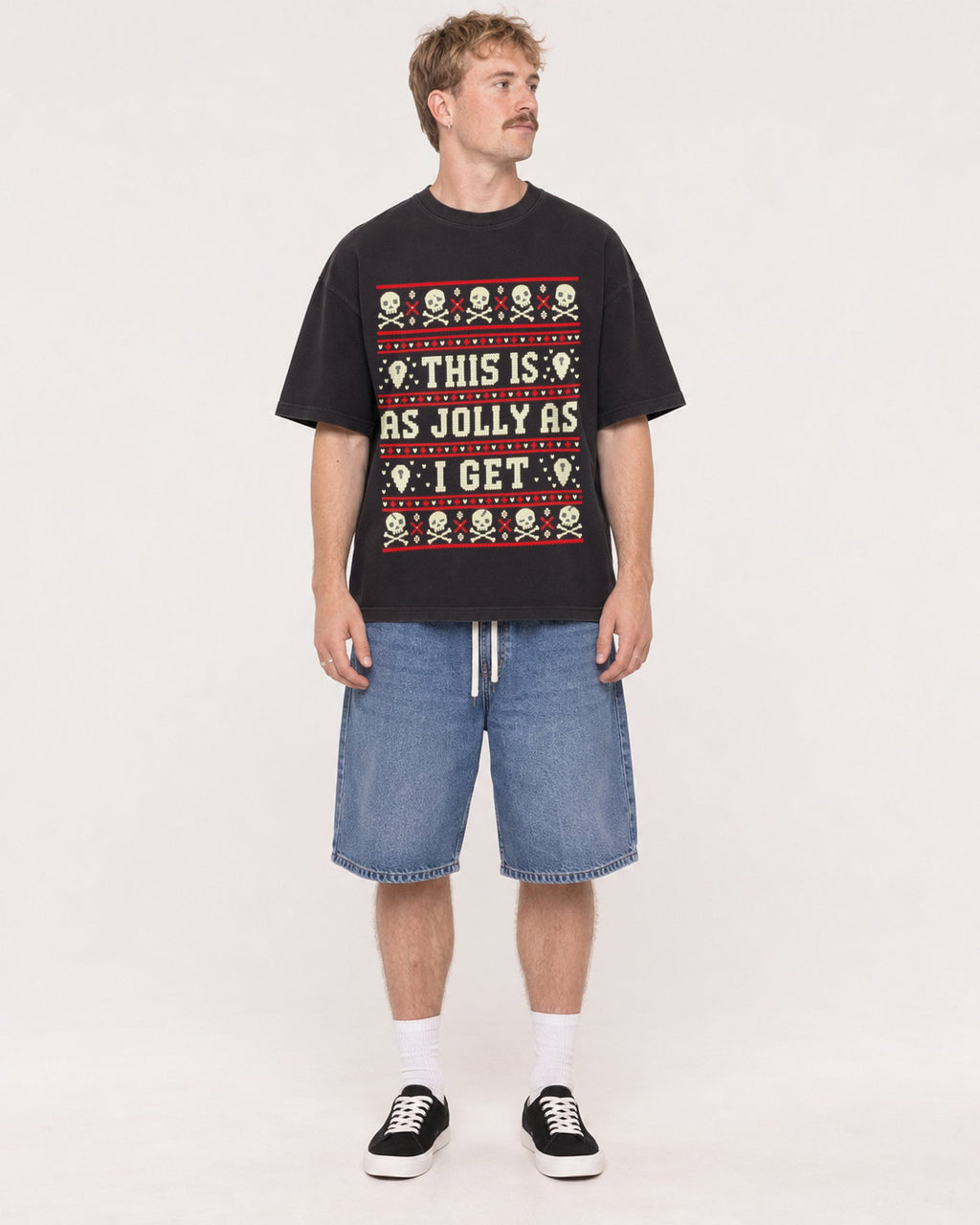 Mockup Boxy Heavyweight Tee Black male full-body 19