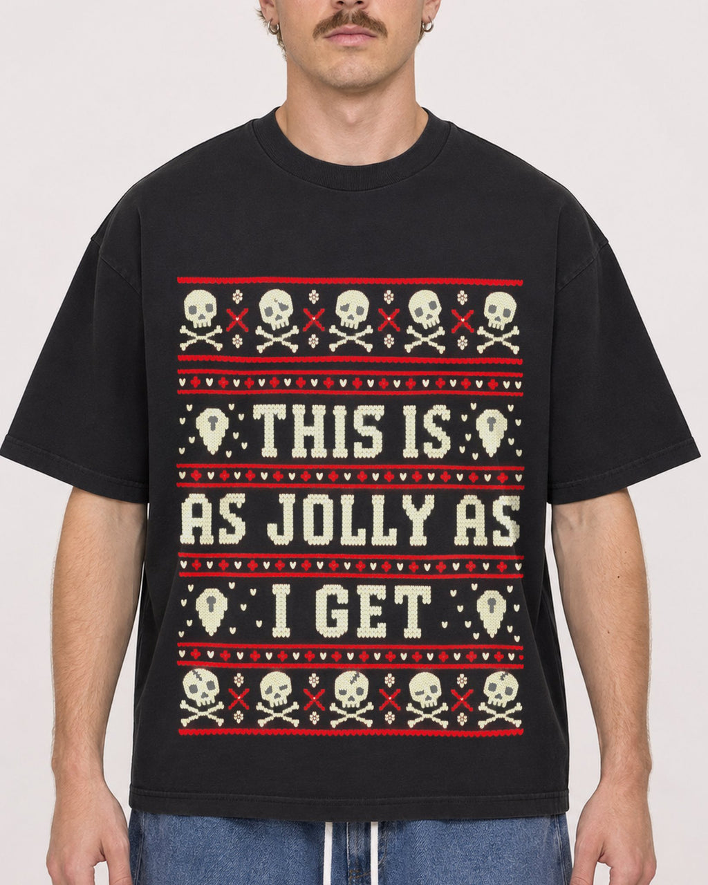 Mockup Boxy Heavyweight Tee Black male close-up 19
