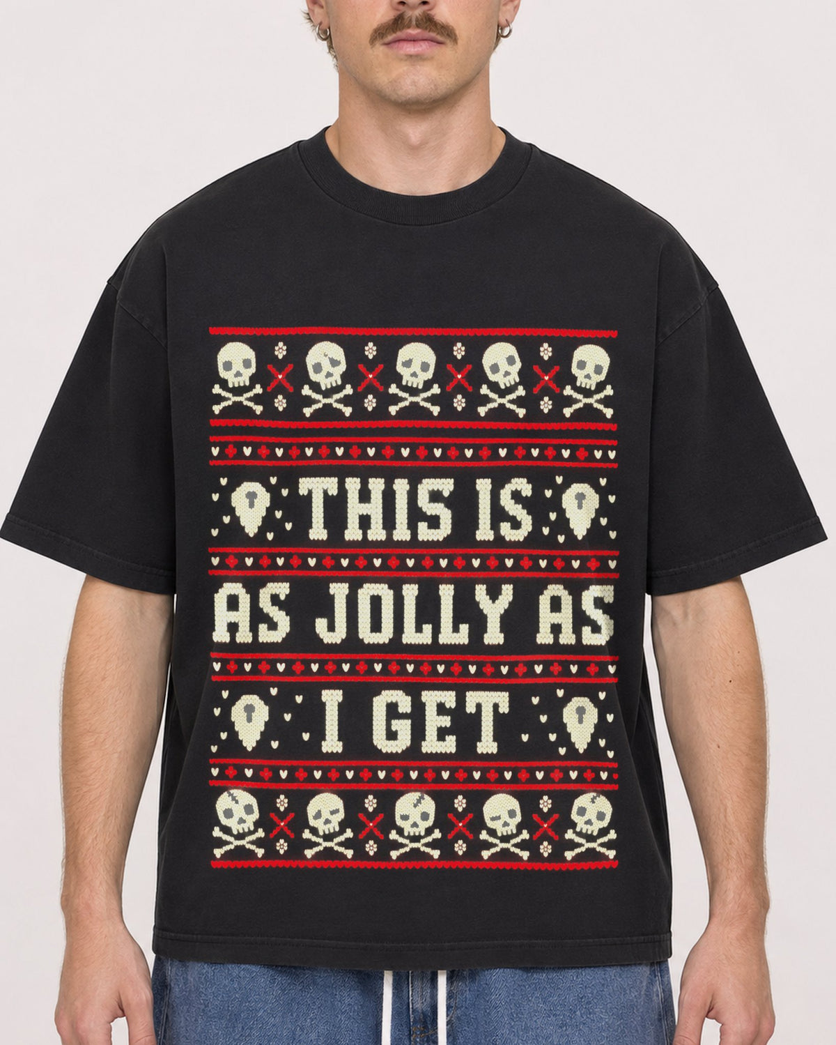 Mockup Boxy Heavyweight Tee Black male close-up 19