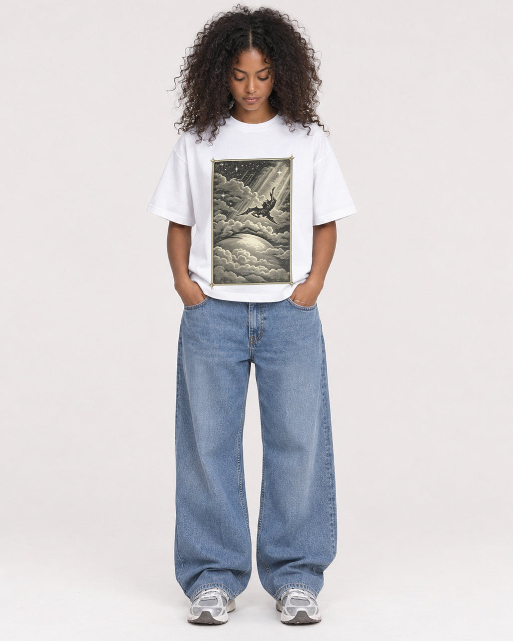 Mockup Boxy Heavyweight Tee White female full-body 05