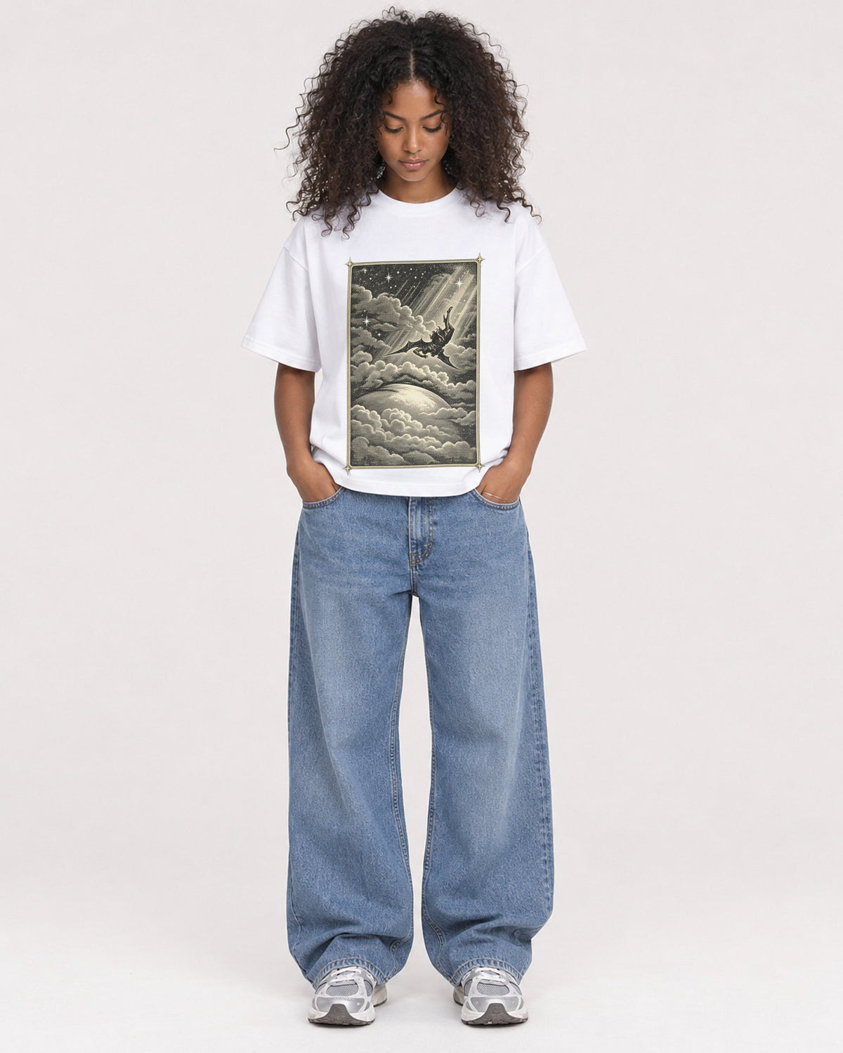 Mockup Boxy Heavyweight Tee White female full-body 05