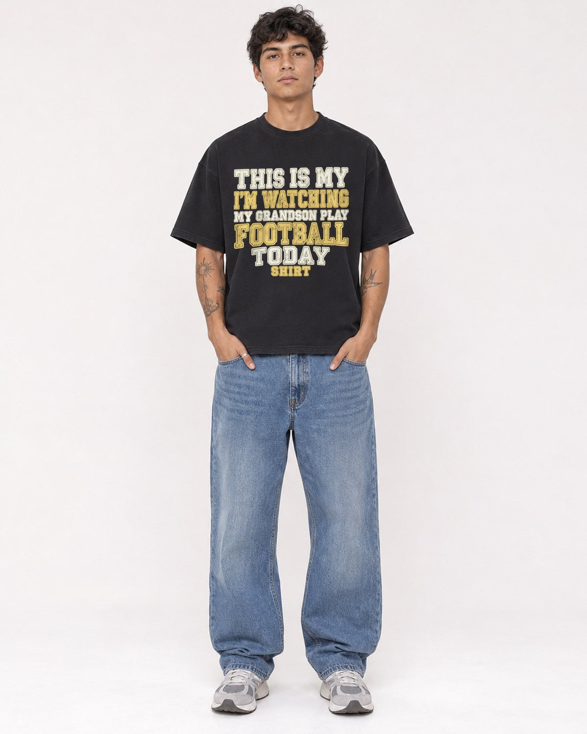 Mockup Boxy Heavyweight Tee Black male full-body 06