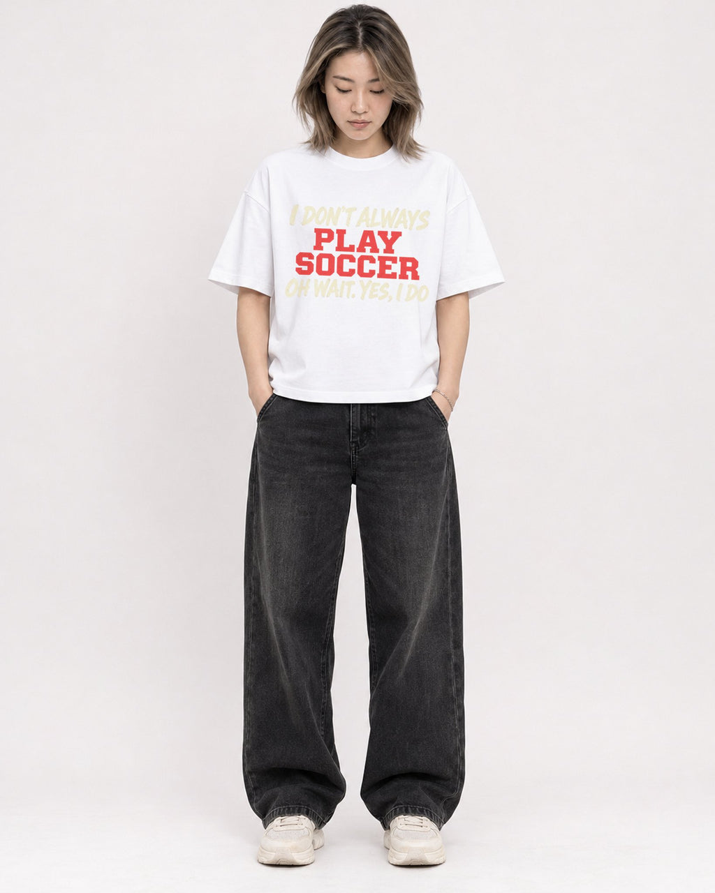 Mockup Boxy Heavyweight Tee White female full-body 33