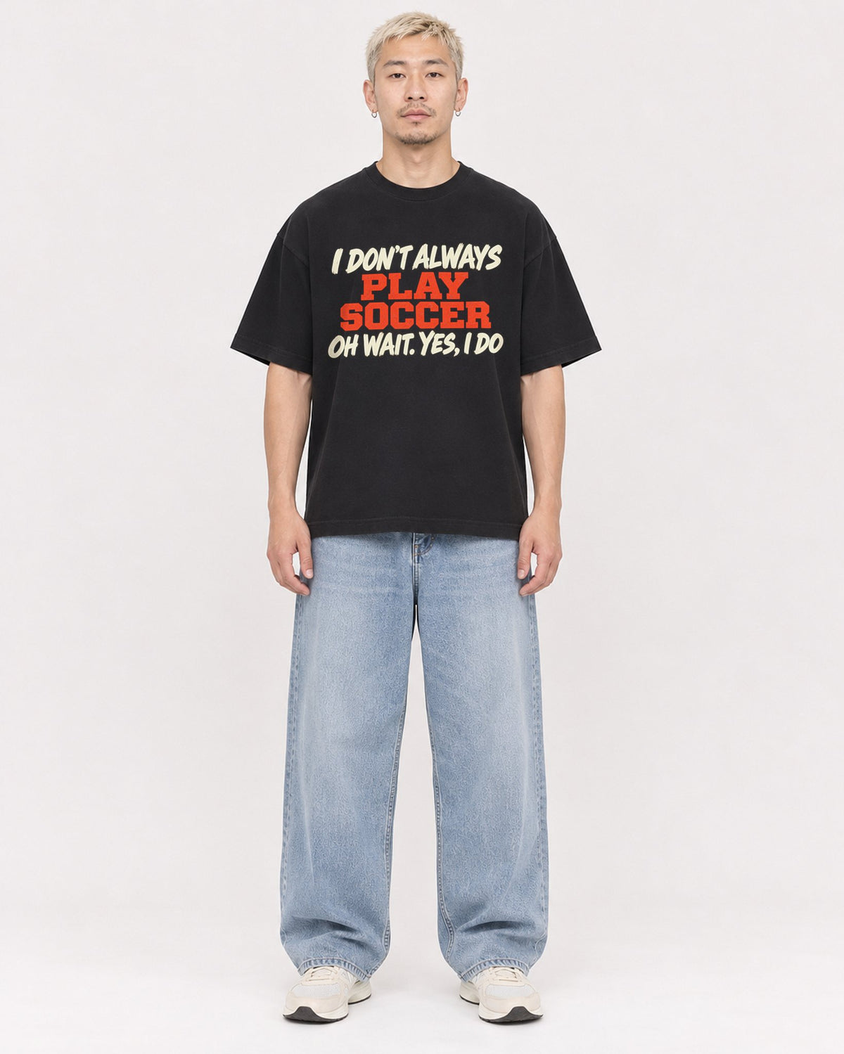 Mockup Boxy Heavyweight Tee Black male full-body 33