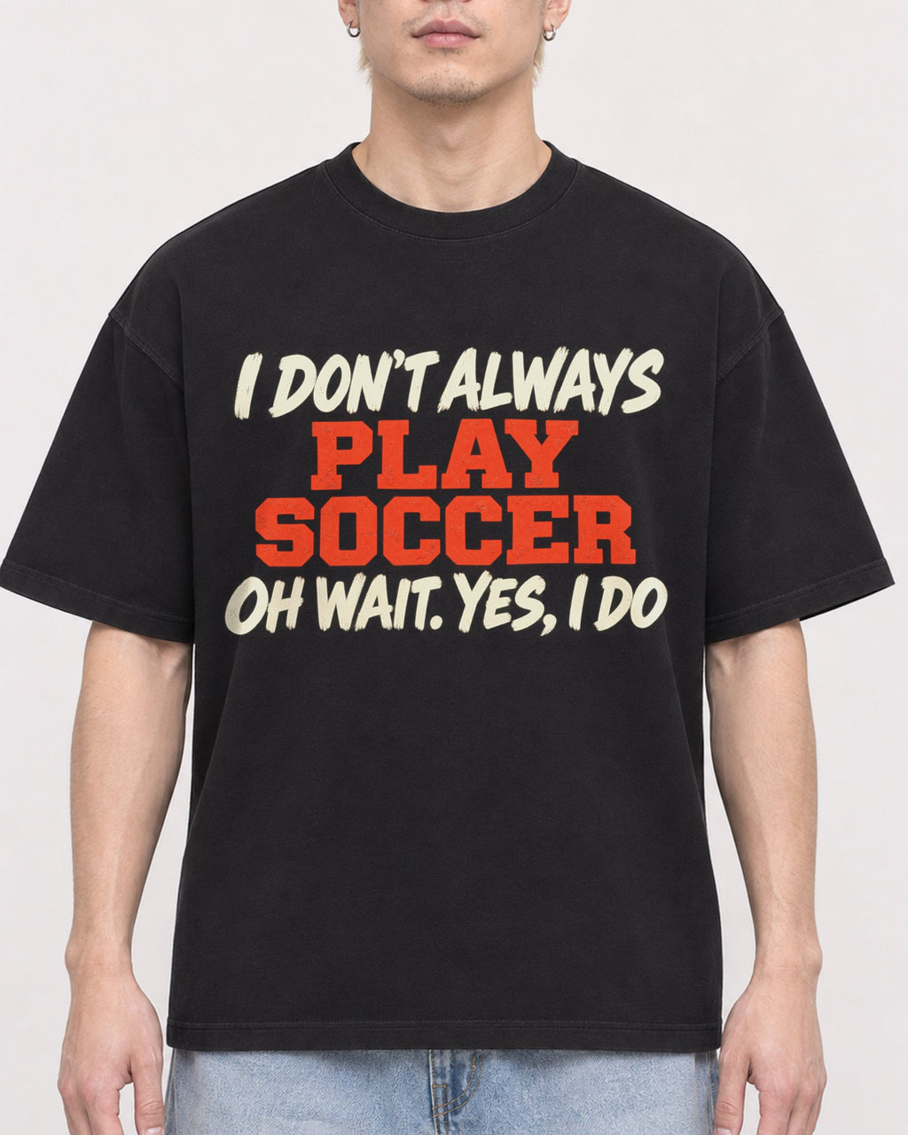 Mockup Boxy Heavyweight Tee Black male close-up 33