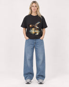 Mockup Boxy Heavyweight Tee Black female full-body 08
