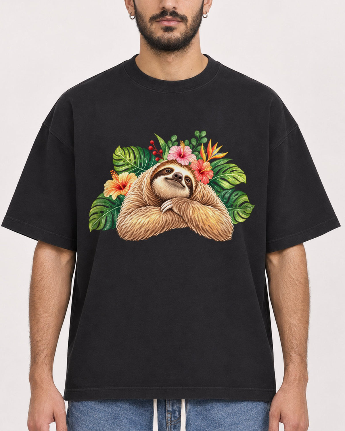 Mockup Boxy Heavyweight Tee Black male close-up 07