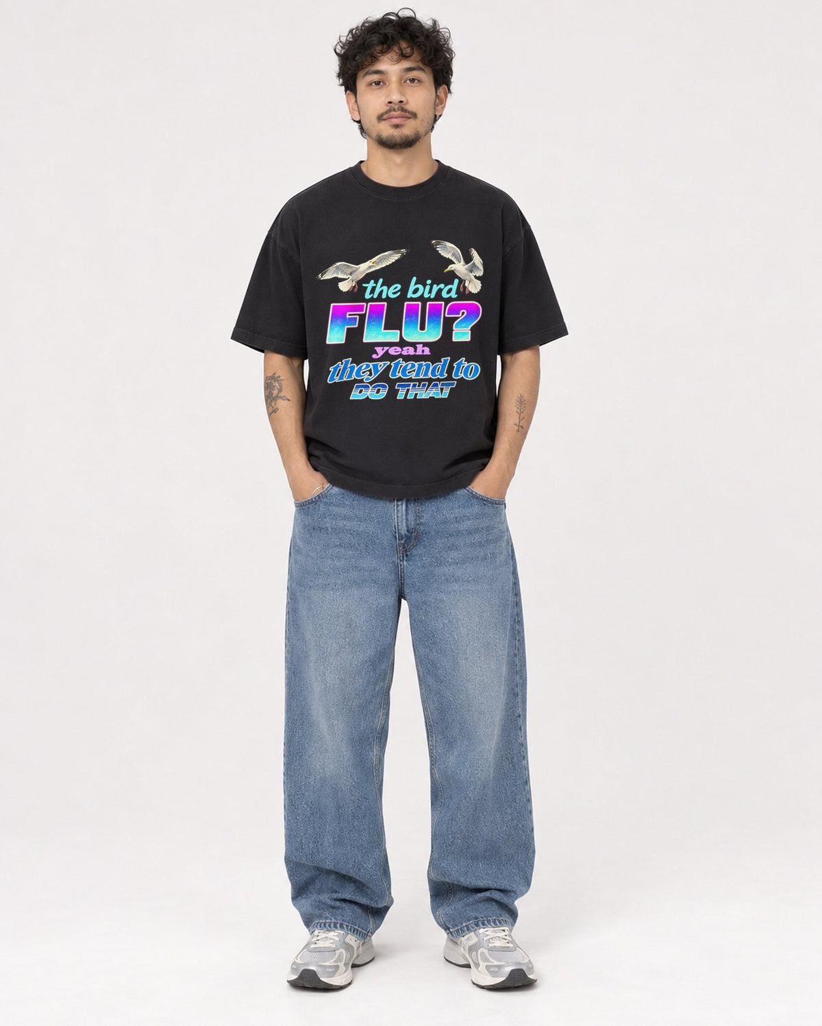 Mockup Boxy Heavyweight Tee Black male full-body 42