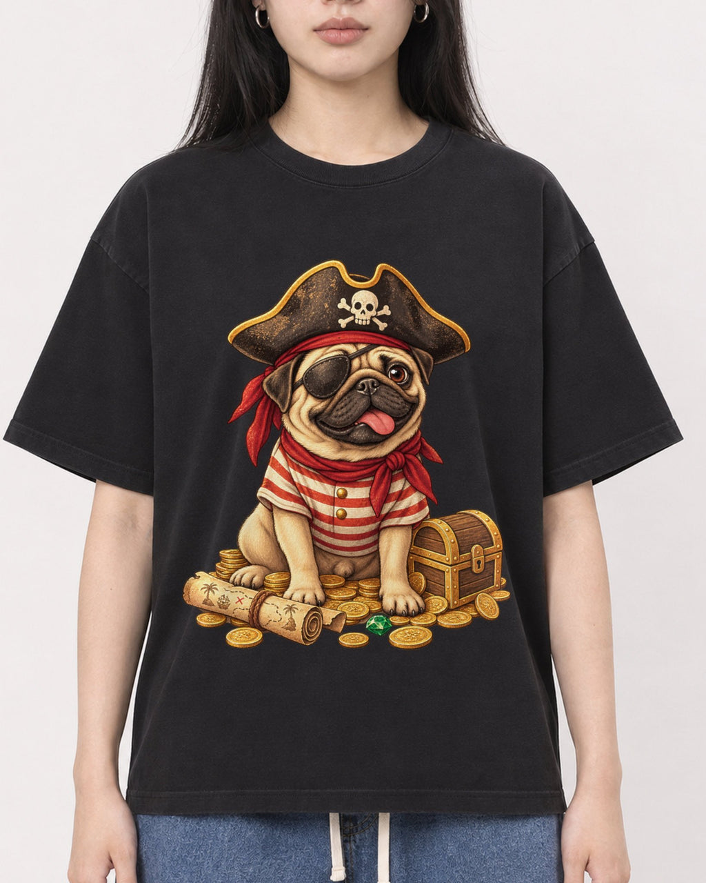 Mockup Boxy Heavyweight Tee Black female close-up 01
