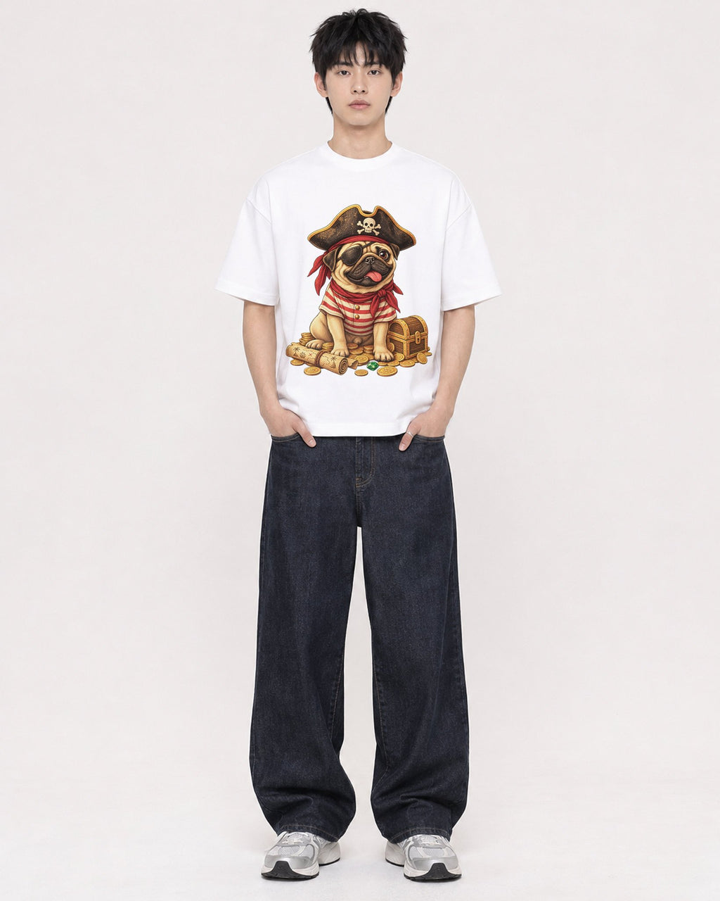 Mockup Boxy Heavyweight Tee White male full-body 01