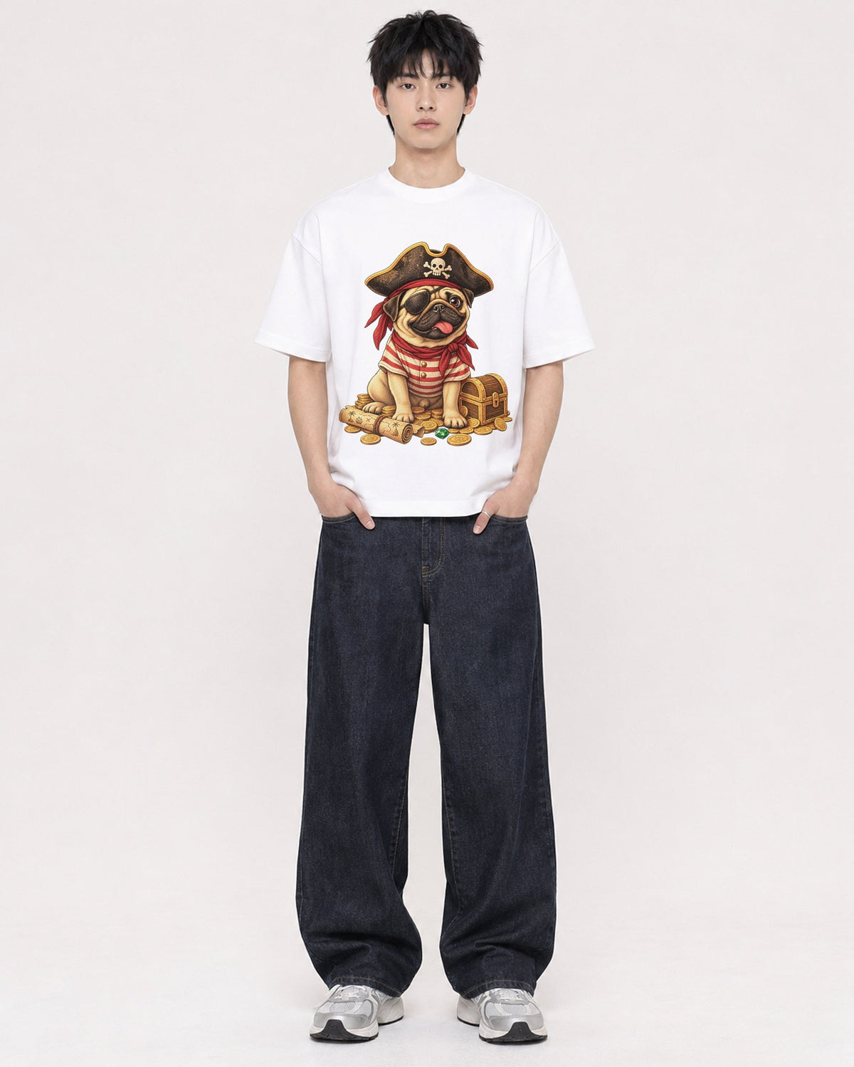Mockup Boxy Heavyweight Tee White male full-body 01