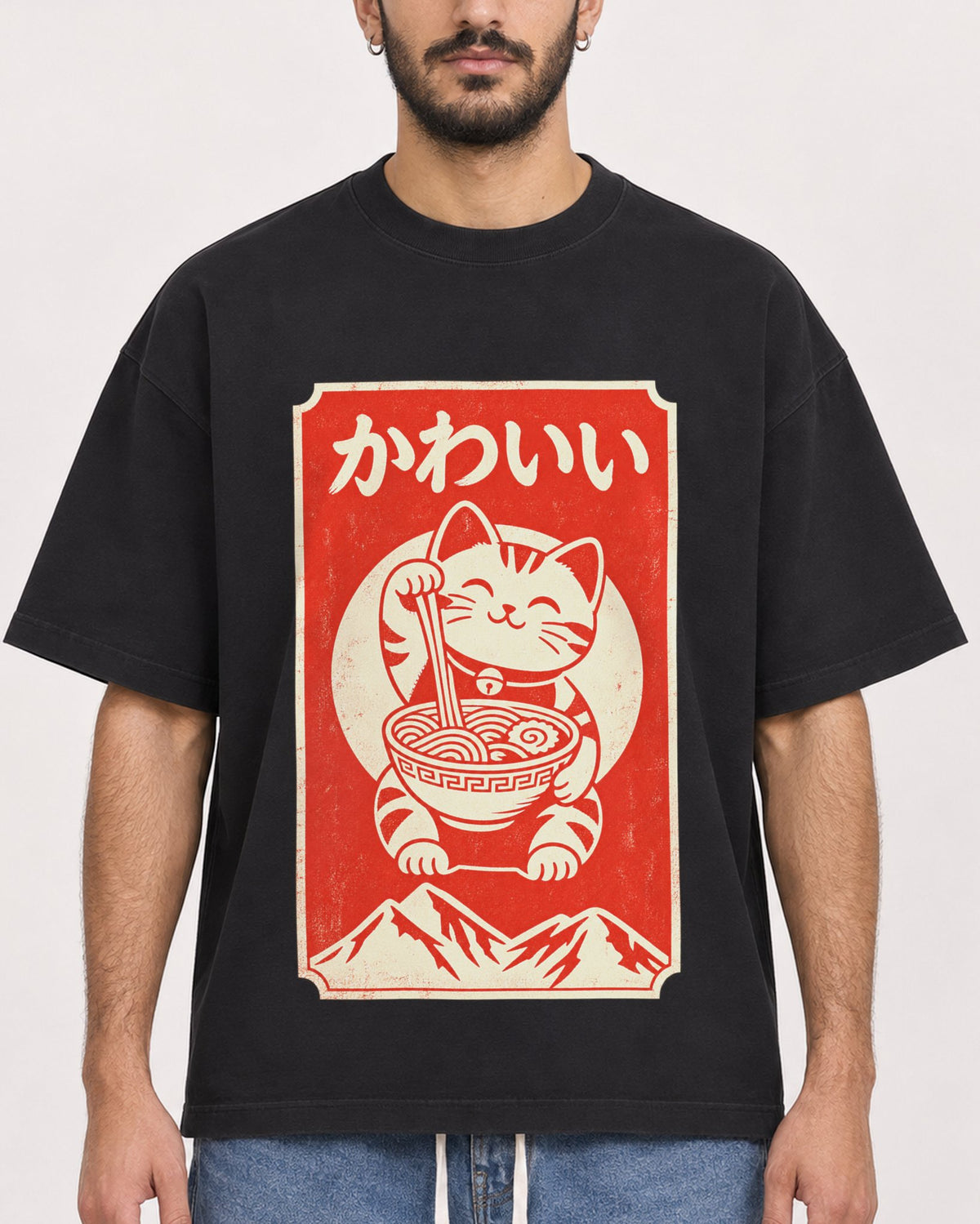 Mockup Boxy Heavyweight Tee Black male close-up 07