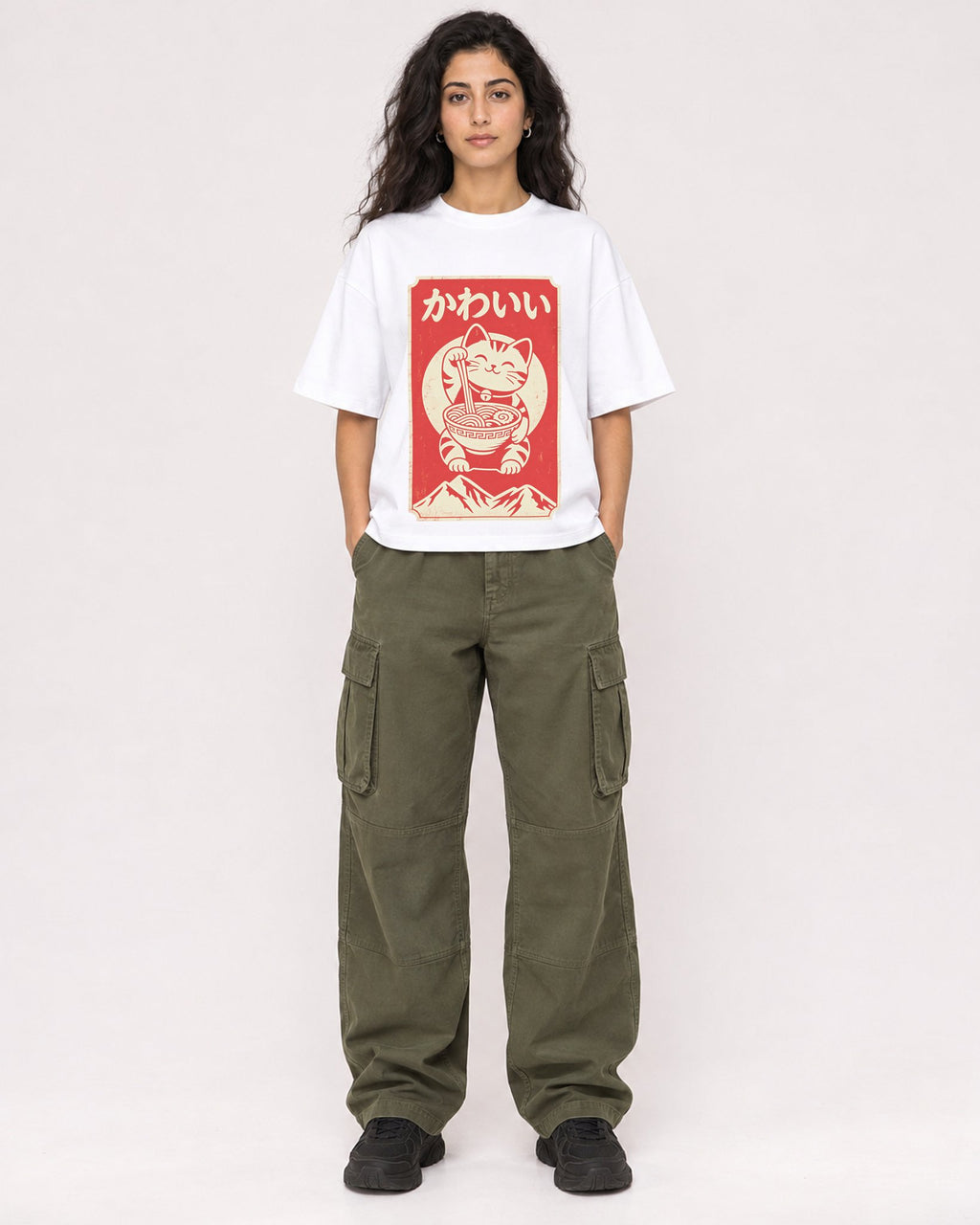 Mockup Boxy Heavyweight Tee White female full-body 07