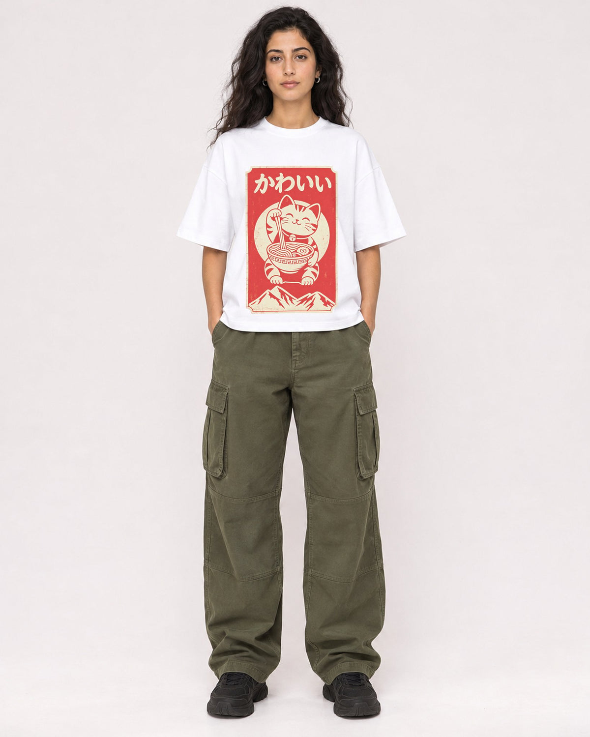 Mockup Boxy Heavyweight Tee White female full-body 07