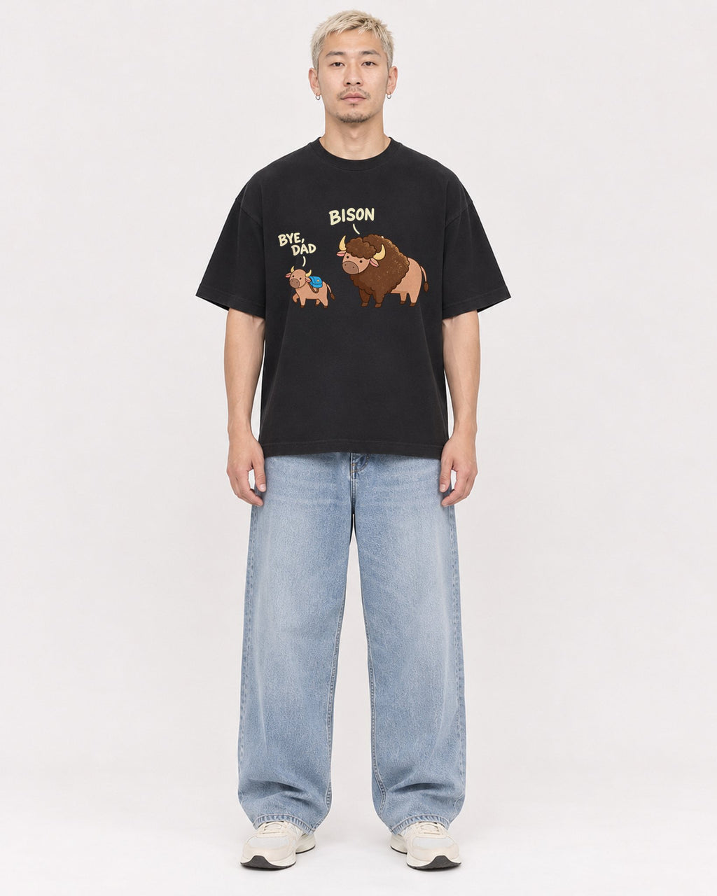 Mockup Boxy Heavyweight Tee Black male full-body 33