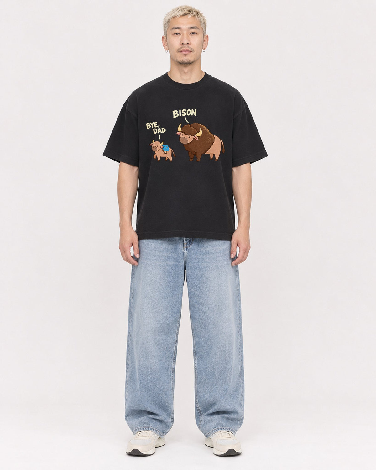 Mockup Boxy Heavyweight Tee Black male full-body 33