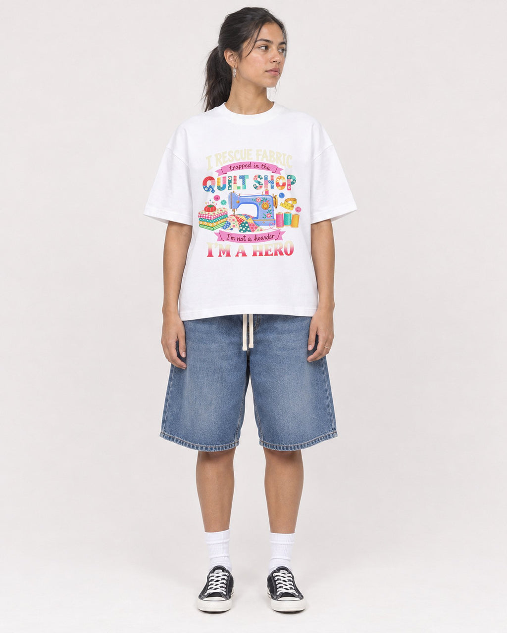 Mockup Boxy Heavyweight Tee White female full-body 16