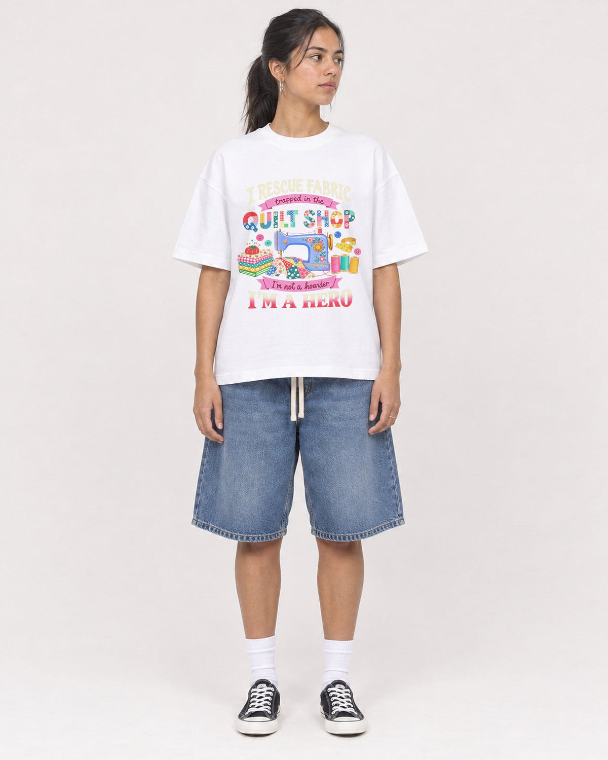 Mockup Boxy Heavyweight Tee White female full-body 16