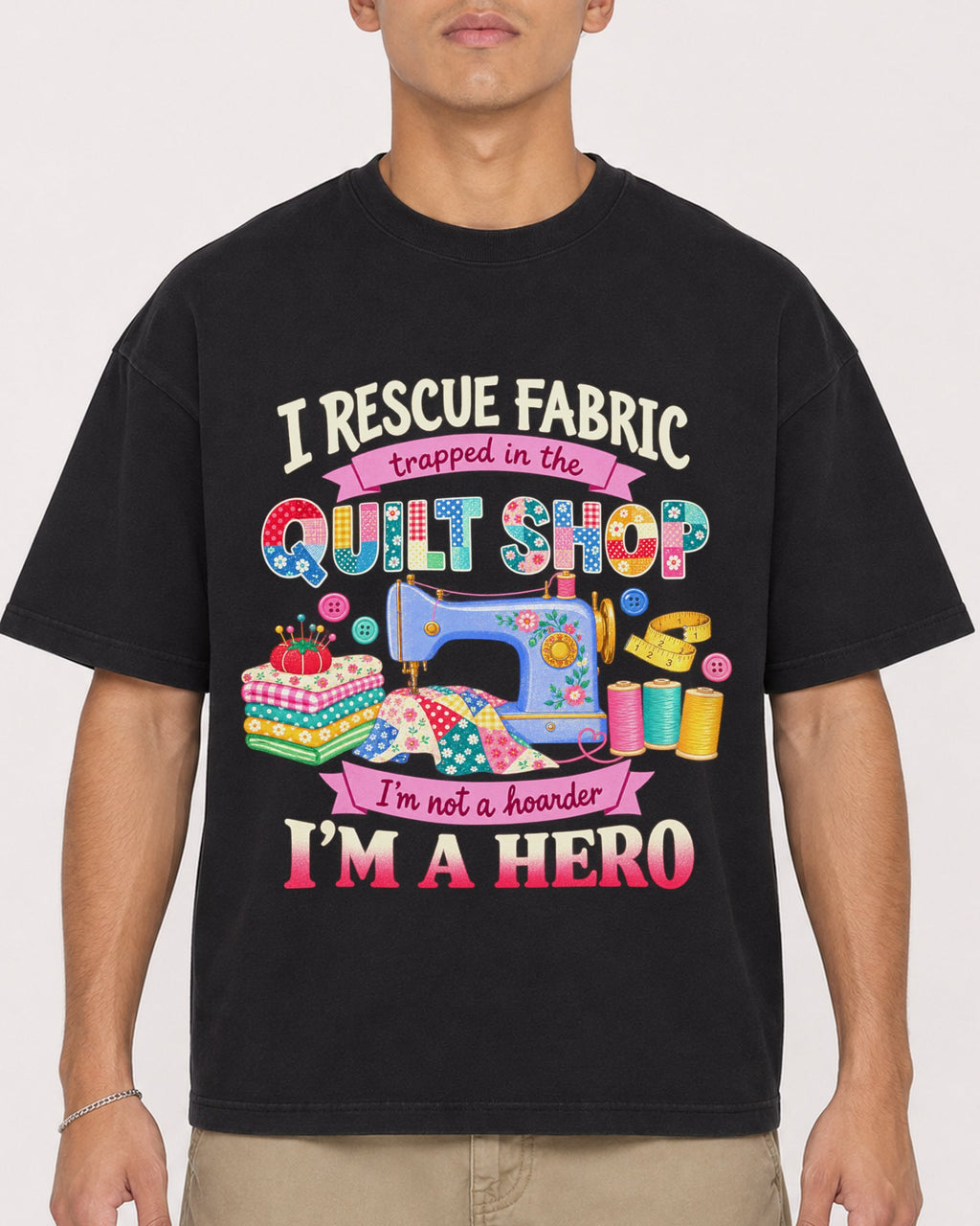 Mockup Boxy Heavyweight Tee Black male close-up 16