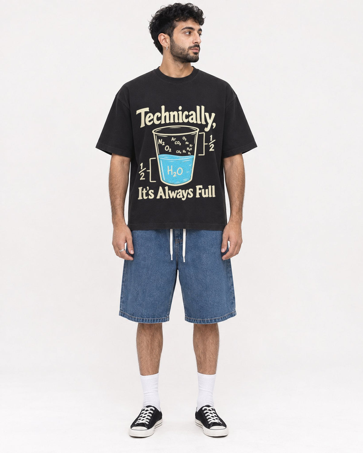 Mockup Boxy Heavyweight Tee Black male full-body 07