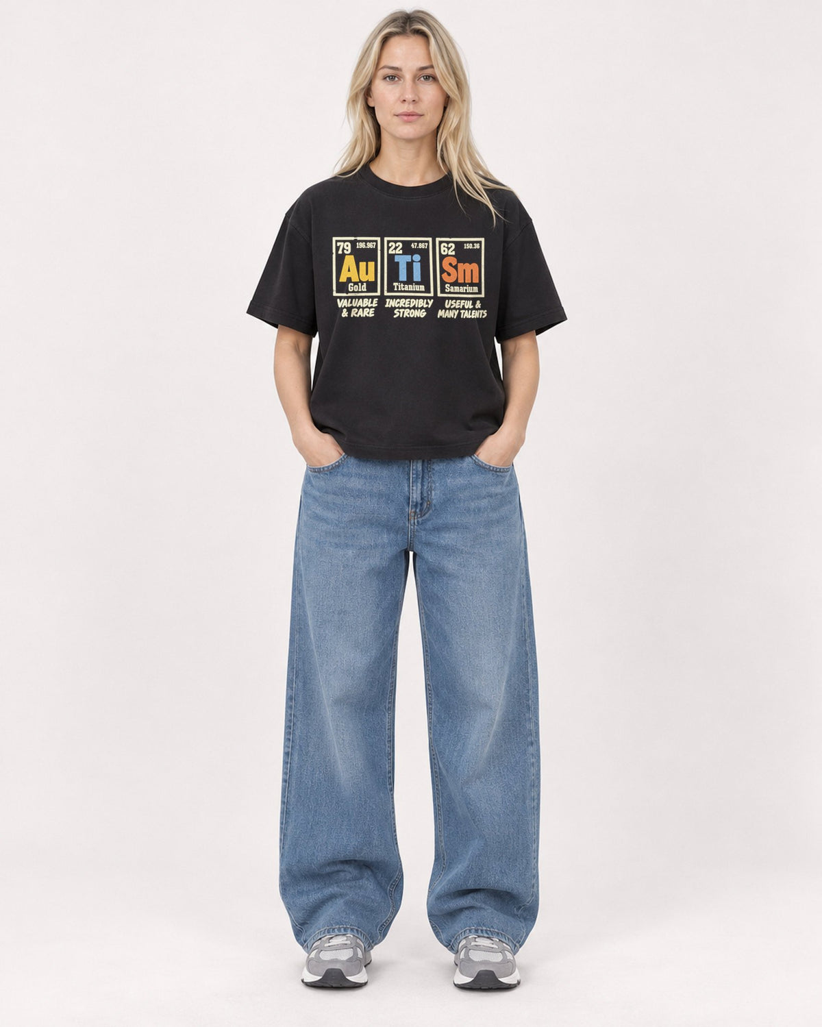 Mockup Boxy Heavyweight Tee Black female full-body 08