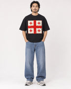 Mockup Boxy Heavyweight Tee Black male full-body 22