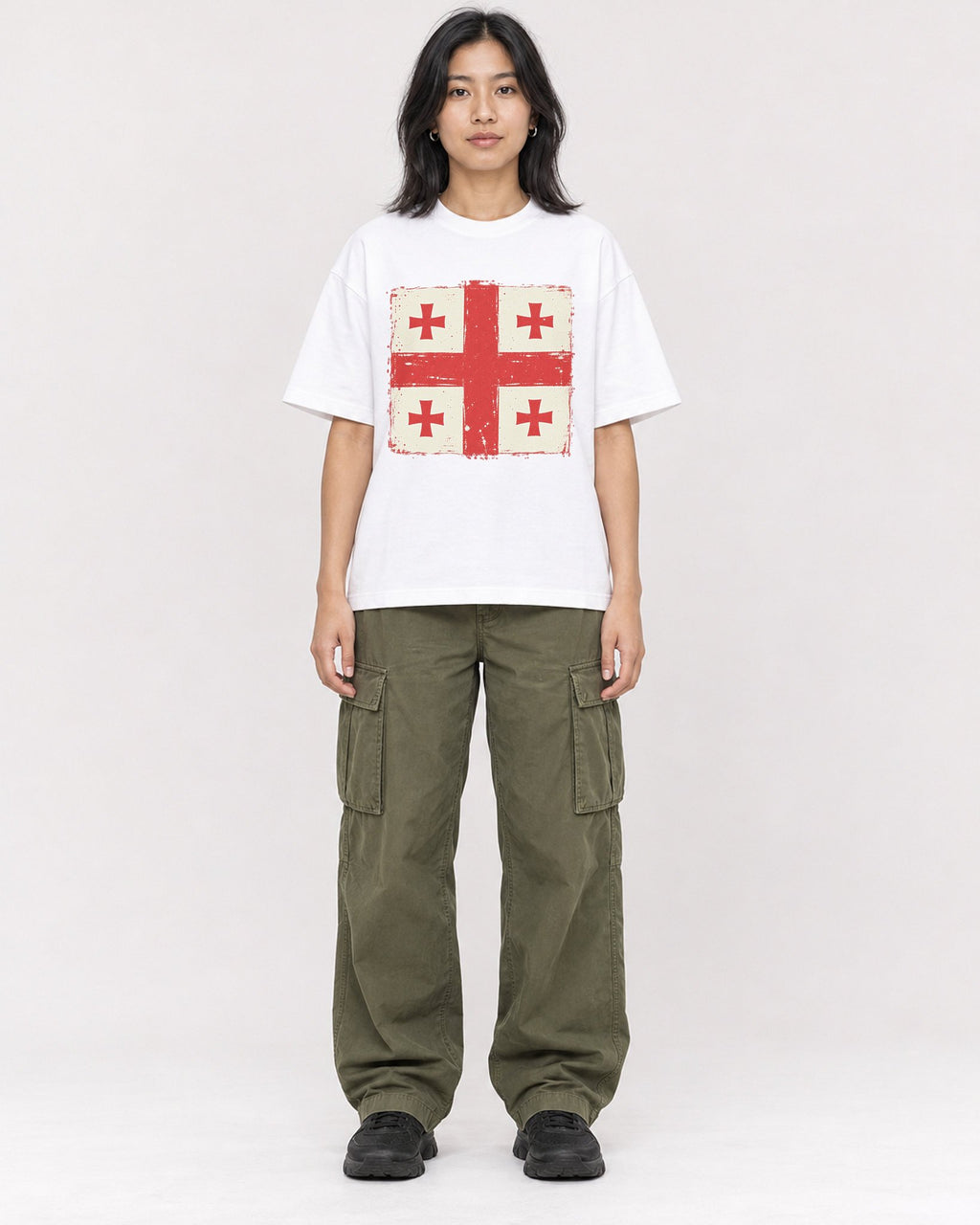 Mockup Boxy Heavyweight Tee White female full-body 22