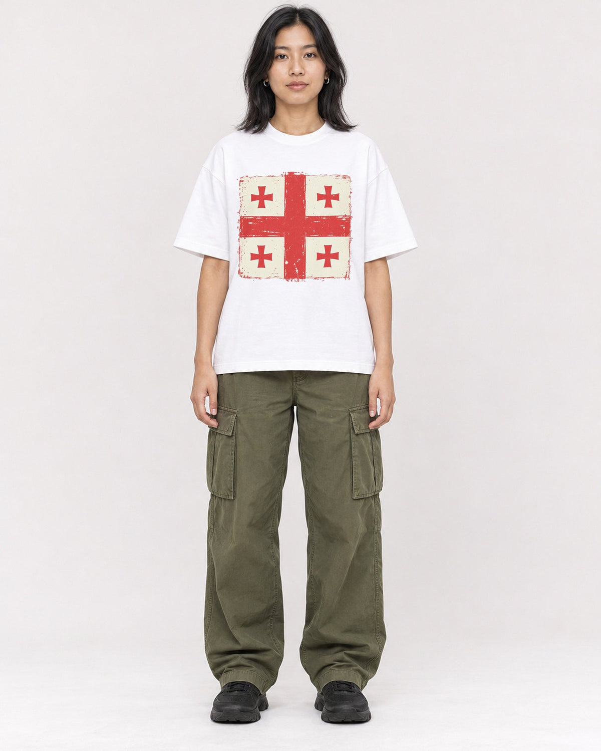Mockup Boxy Heavyweight Tee White female full-body 22