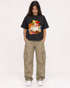 Mockup Boxy Heavyweight Tee Black female full-body 06