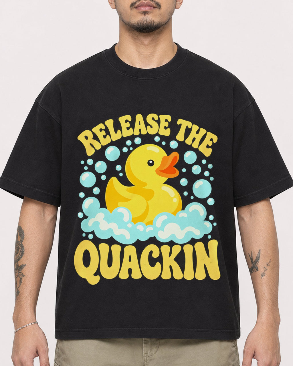 Mockup Boxy Heavyweight Tee Black male close-up 12