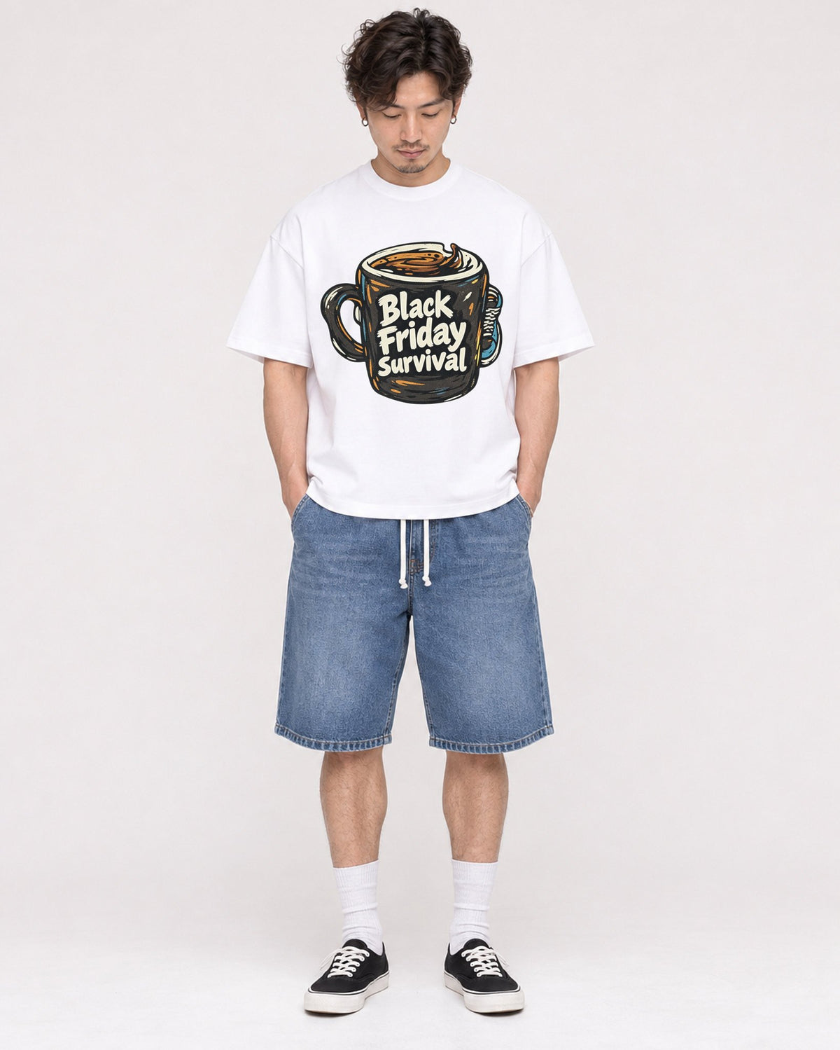 Mockup Boxy Heavyweight Tee White male full-body 03